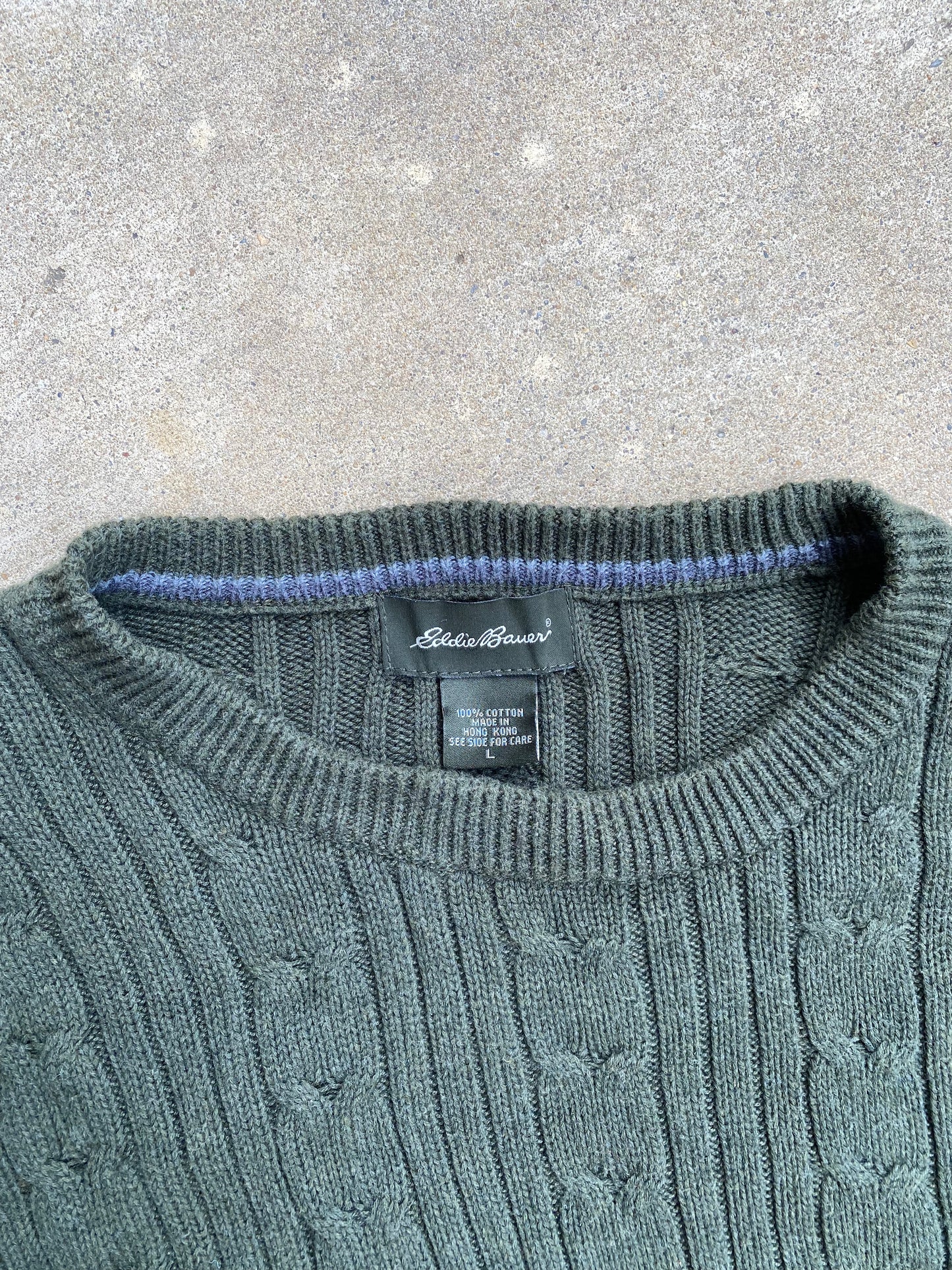 Eddie Bauer Green Cableknit Cotton Sweater - Brimm Archive Wardrobe Research