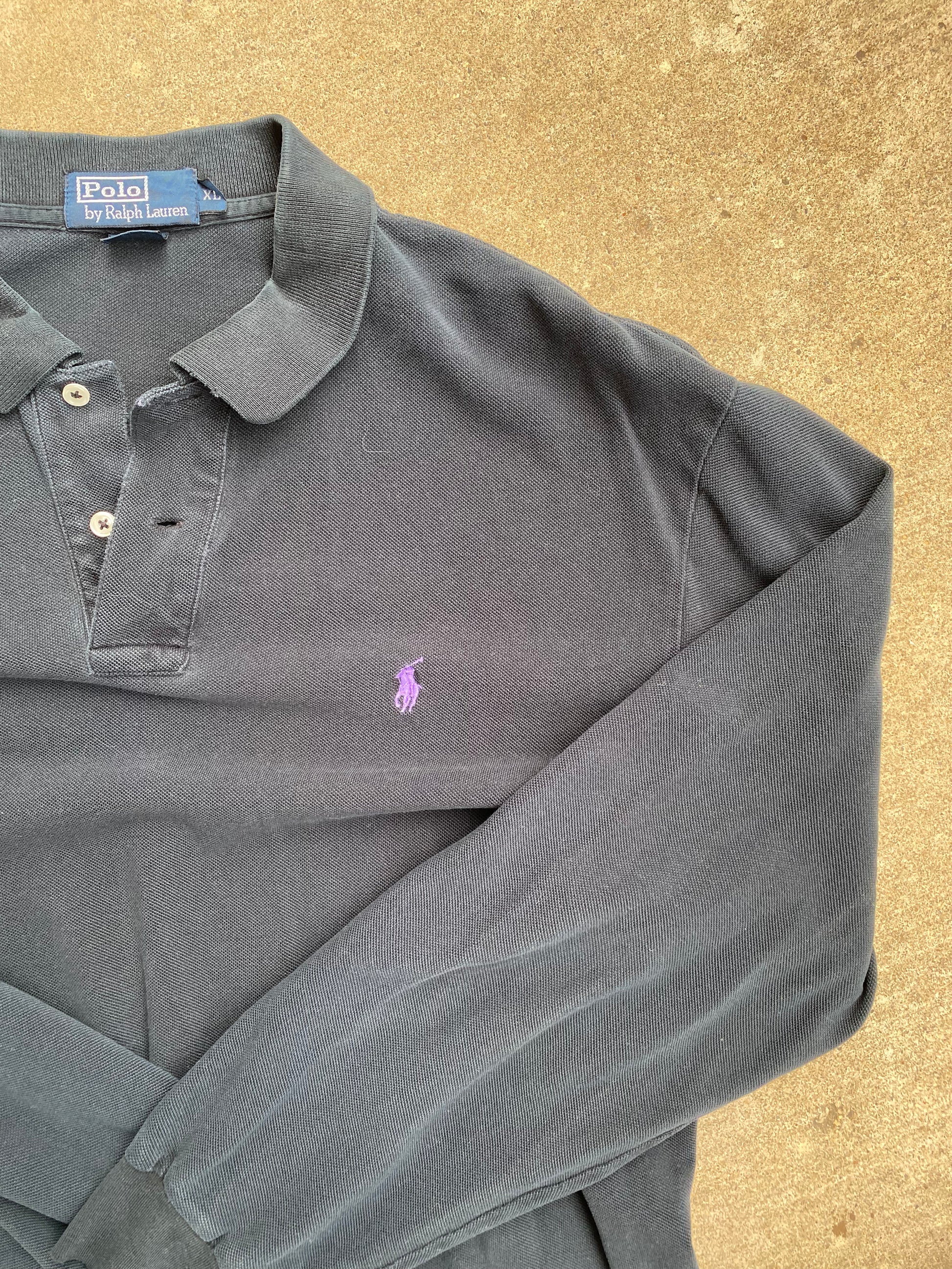 Polo Ralph Lauren Black and Purple Longsleeve Polo - Brimm Archive Wardrobe Research