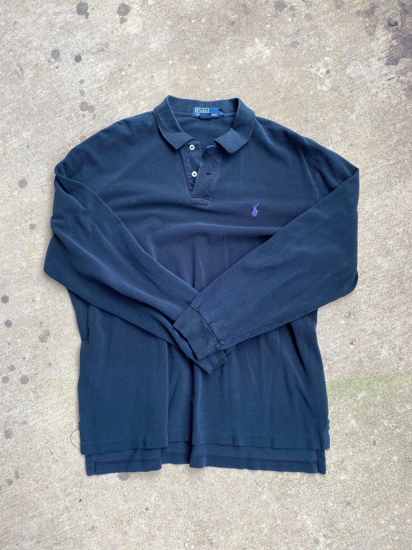 Polo Ralph Lauren Black and Purple Longsleeve Polo - Brimm Archive Wardrobe Research